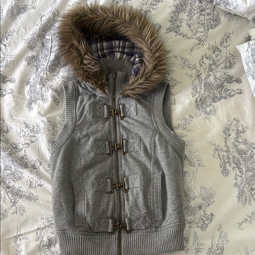 Mudd Gray Vest with Faux Fur Trim